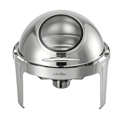 Clear viewing window on chafing dish roll-top lid