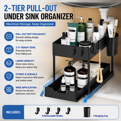 Ordessa Two-Tier Under-Sink Organiser with Hooks