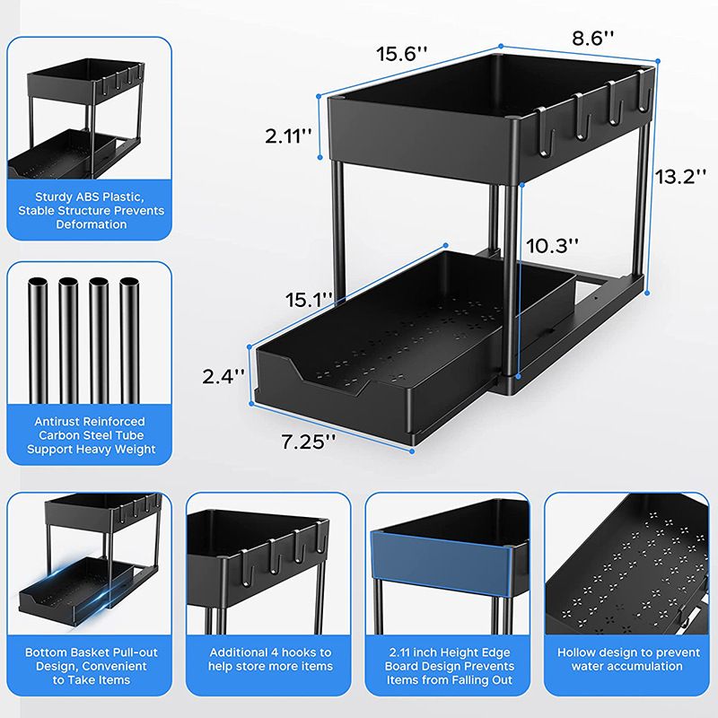 Ordessa Two-Tier Under-Sink Organiser with Hooks