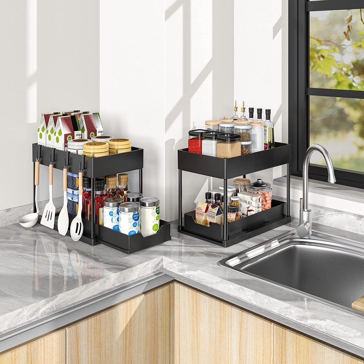 Ordessa Two-Tier Under-Sink Organiser with Hooks