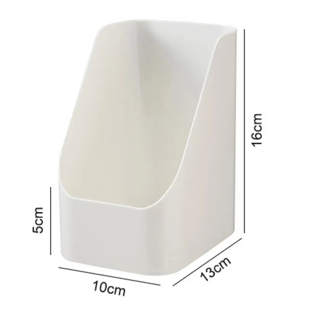 White compact organiser bin showing approximate dimensions of 13 by 10 by 16 centimetres