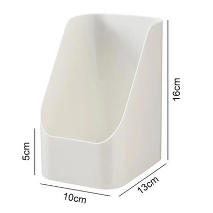 White compact organiser bin showing approximate dimensions of 13 by 10 by 16 centimetres