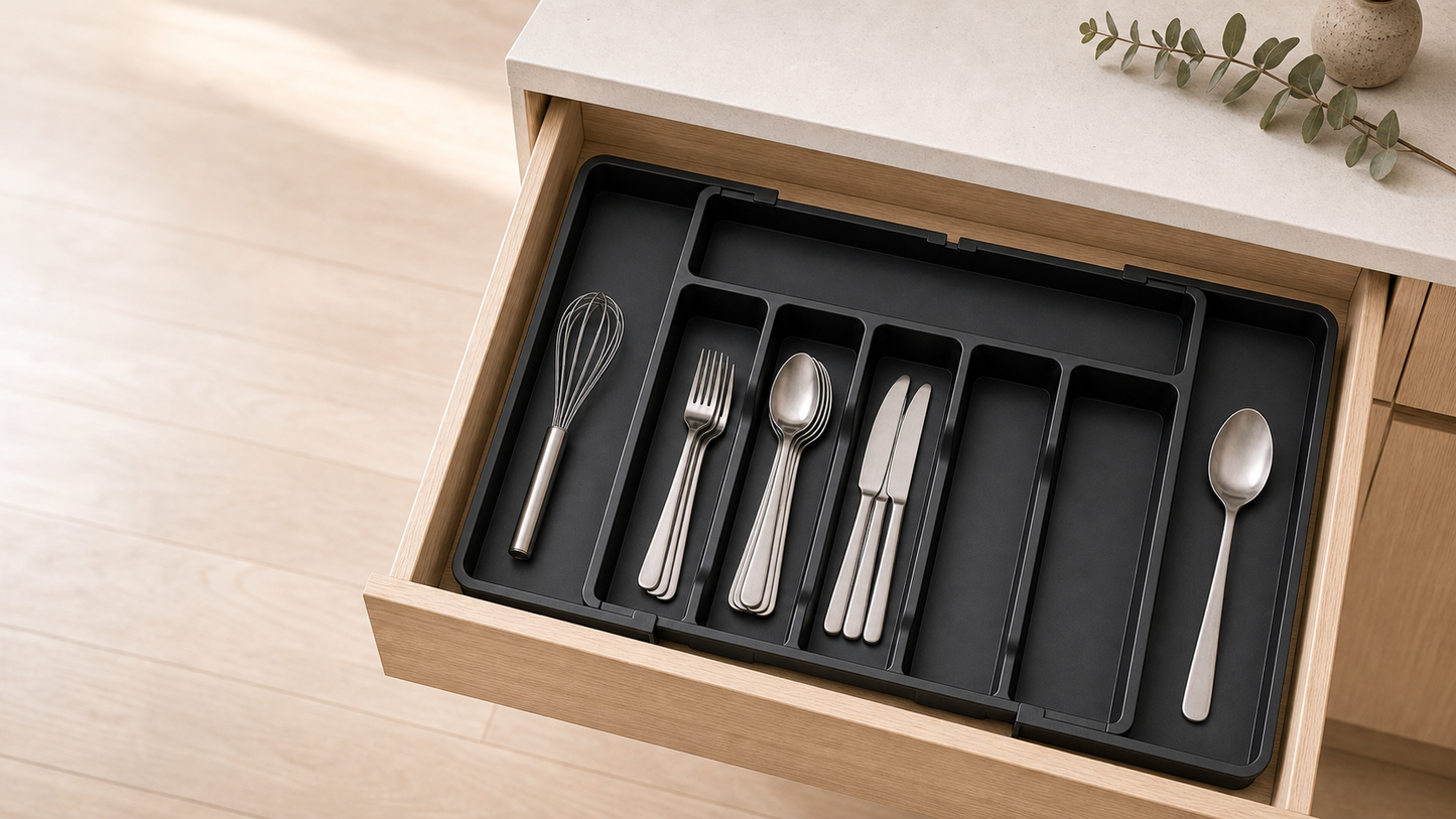 Ordessa Expandable Cutlery Tray — Black