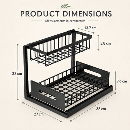 Dimensions: 36 cm wide, 27 cm deep and 28 cm high, with a 5.8 cm upper basket and a 7.6 cm lower basket