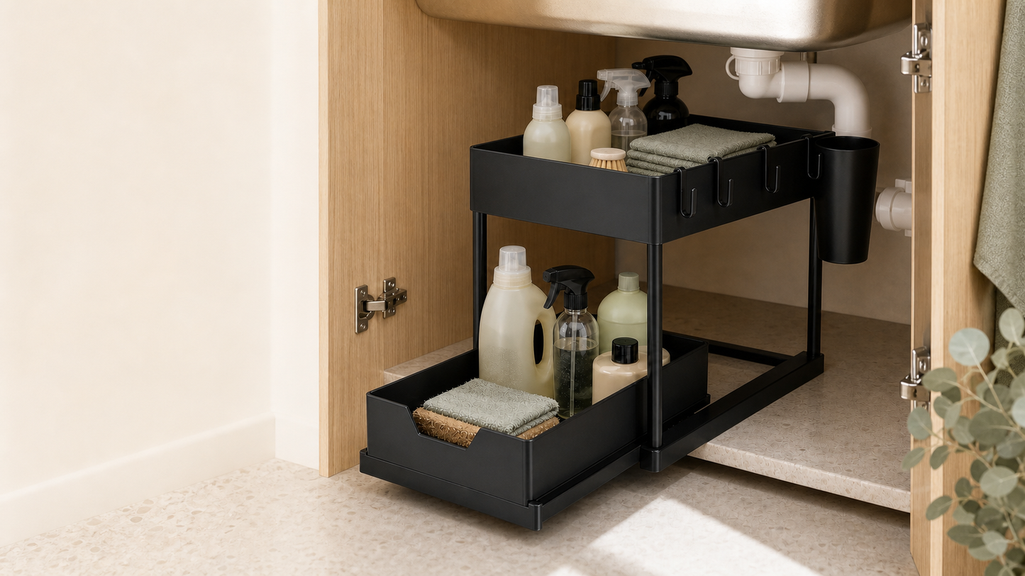 Ordessa Two-Tier Under-Sink Organiser with Hooks