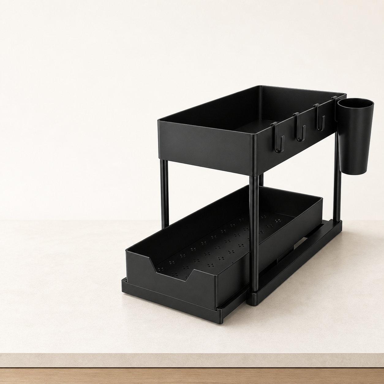Ordessa Two-Tier Under-Sink Organiser with Hooks
