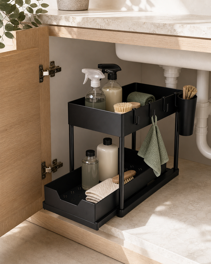 Ordessa Two-Tier Under-Sink Organiser with Hooks